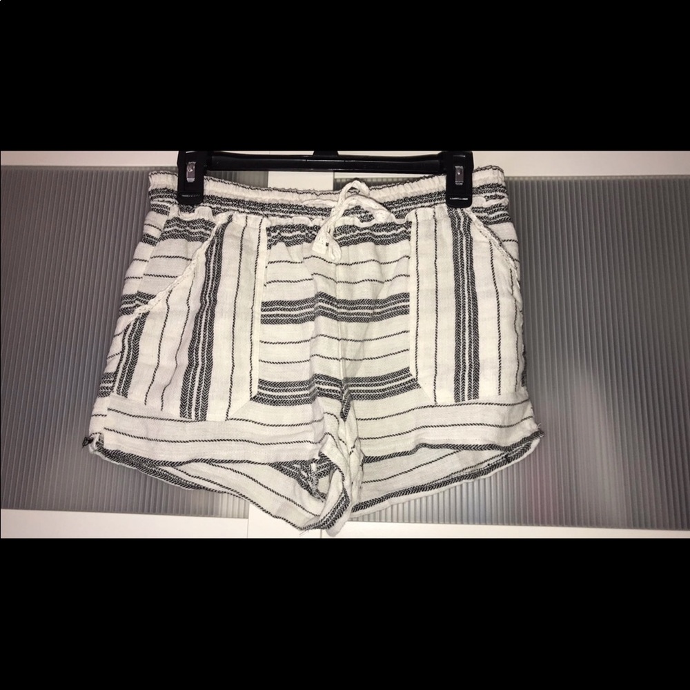 white and black striped shorts